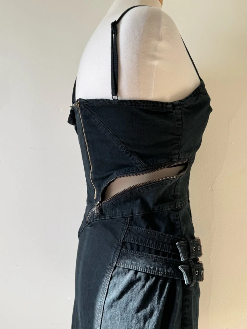 Vintage Diesel Denim Mini Dress | Asymmetrical Zip Detail | Y2K Grunge - Picture 13 of 16